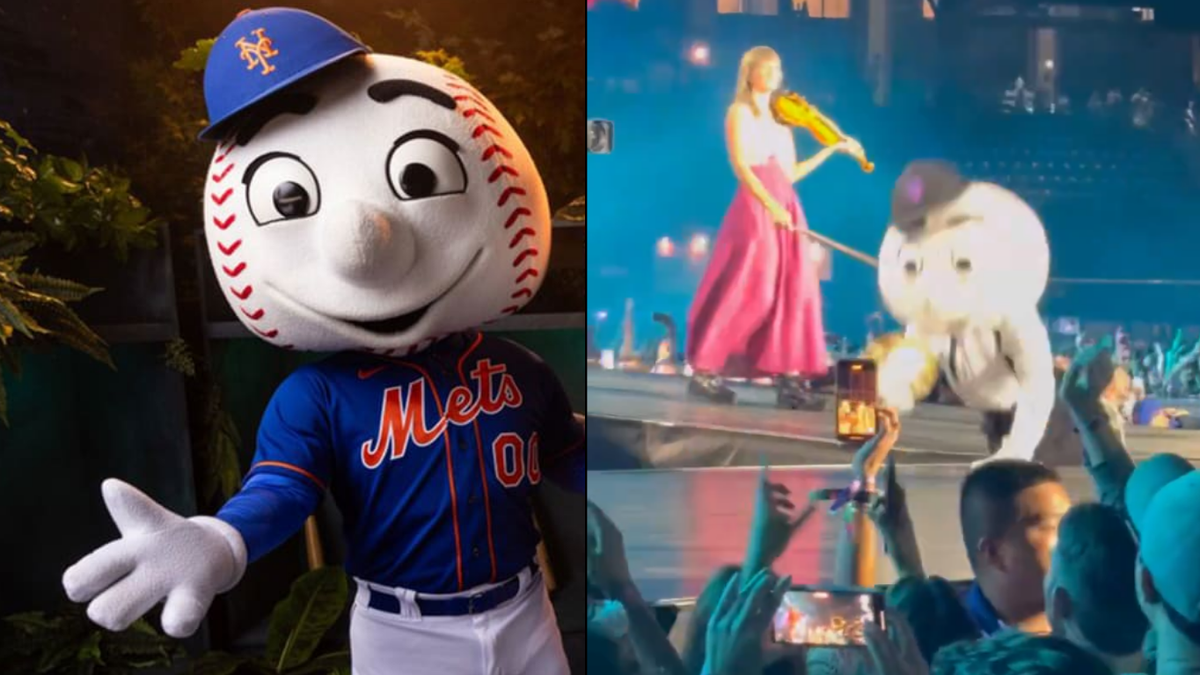 Mr. Met drops tambourine and falls off stage at Lumineers concert