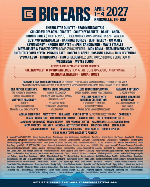 Big Ears 2027 lineup: Jeff Tweedy, Weyes Blood, Knoxville Symphony Orchestra playing Bowie's 'Blackstar,' and a Melvin Gibbs curation